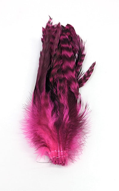 Nature's Spirit Strung Schlappen Dyed over Variant Fl Hot Pink Saddle Hackle, Hen Hackle, Asst. Feathers
