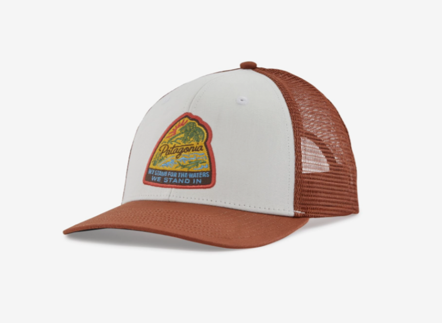 Patagonia Take a Stand Trucker Hat Bayou Badge: White Hats, Gloves, Socks, Belts