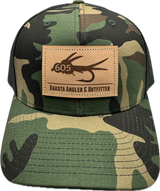 605 Fly Leather Patch Cap Camo/Black Hats, Gloves, Socks, Belts