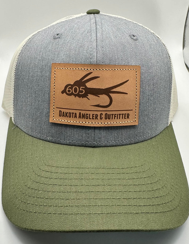 605 Fly Leather Patch Cap Heather Grey/Birch/Army Olive Hats, Gloves, Socks, Belts
