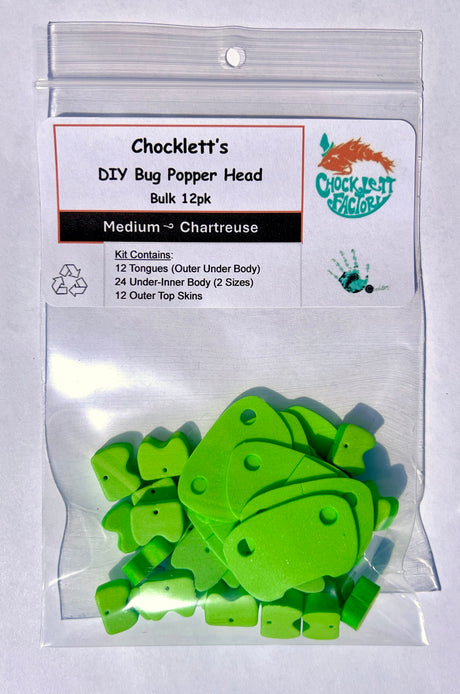 Chocklett's DIY Bulk Bug Popper Heads Chartreuse/Chartreuse / Medium Foam & Foam Bodies