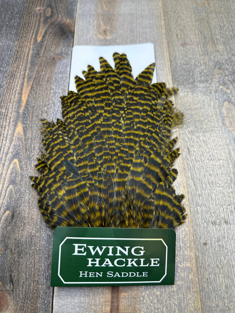Ewing Grizzly Hen Saddle Golden Olive Hen Hackle