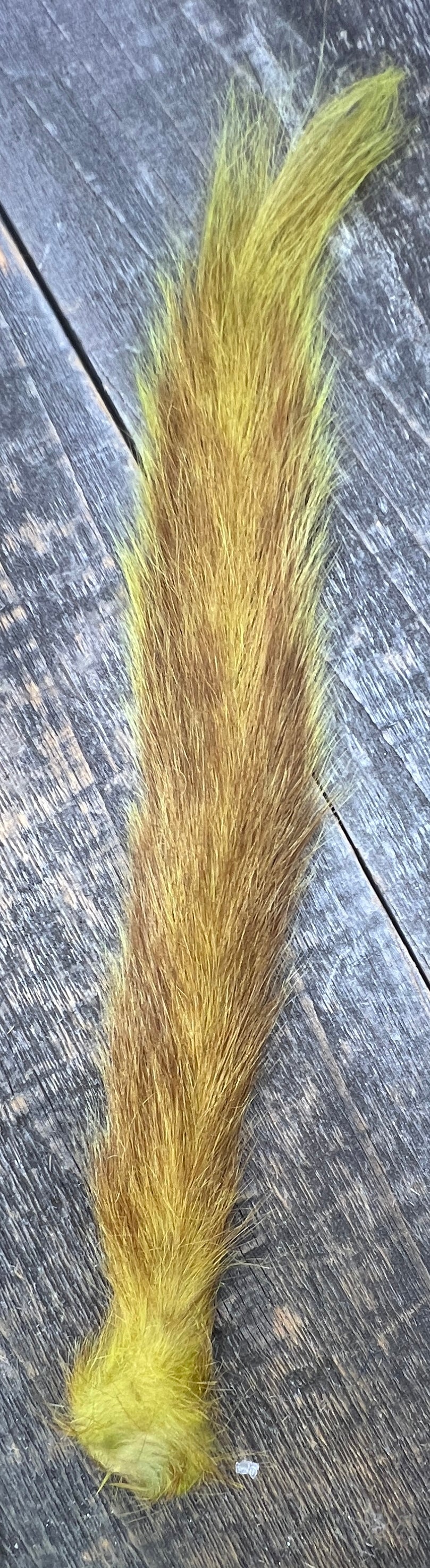 Grey Squirrel Tail Bleached Dyed Light Olive Hair, Fur