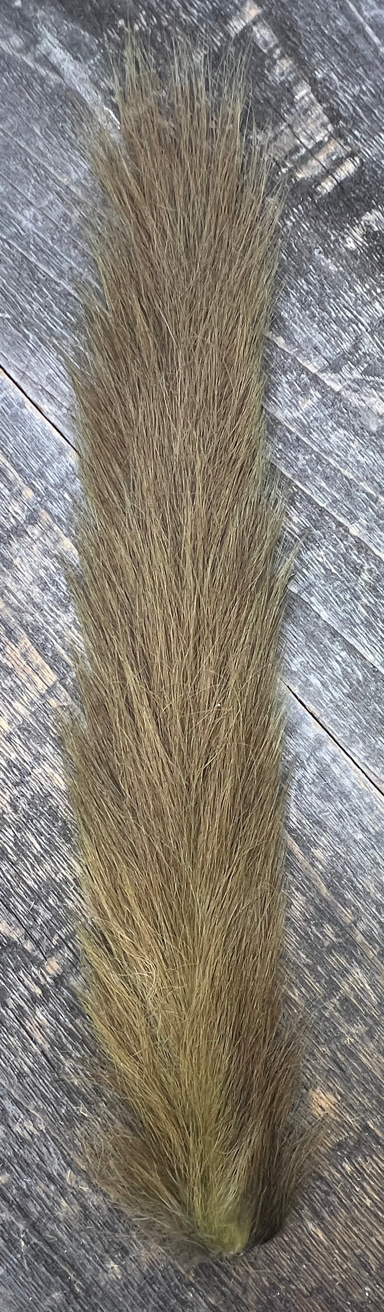 Grey Squirrel Tail Bleached Dyed Olive Hair, Fur