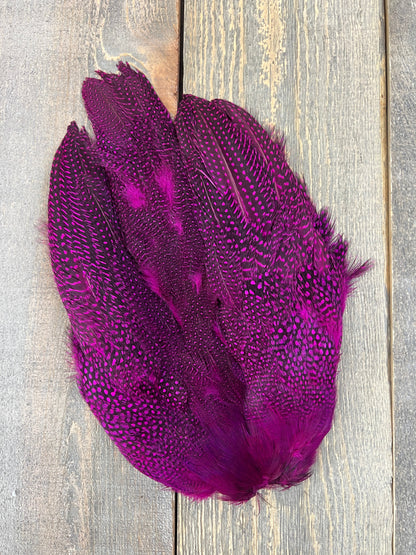 Guinea Fowl Skin Fuschia Saddle Hackle, Hen Hackle, Asst. Feathers