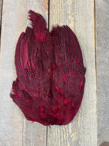 Guinea Fowl Skin Red Saddle Hackle, Hen Hackle, Asst. Feathers