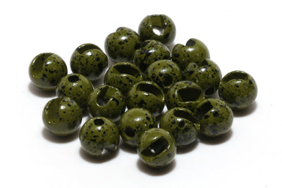 Hareline 7/32 5.5mm Slotted Tungsten Beads #240 Mottled Olive 20 Pack Beads, Eyes, Coneheads