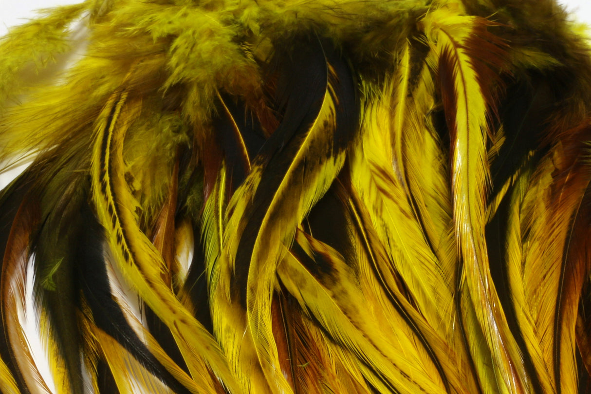 Hareline Badger Saddle Hackle 5-7" Yellow #383 Saddle Hackle, Hen Hackle, Asst. Feathers