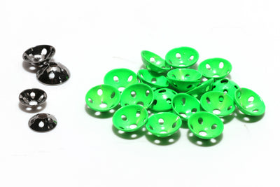 Hareline Brassonic Discs 10mm / Fl Green Chartreuse #127 Beads, Eyes, Coneheads