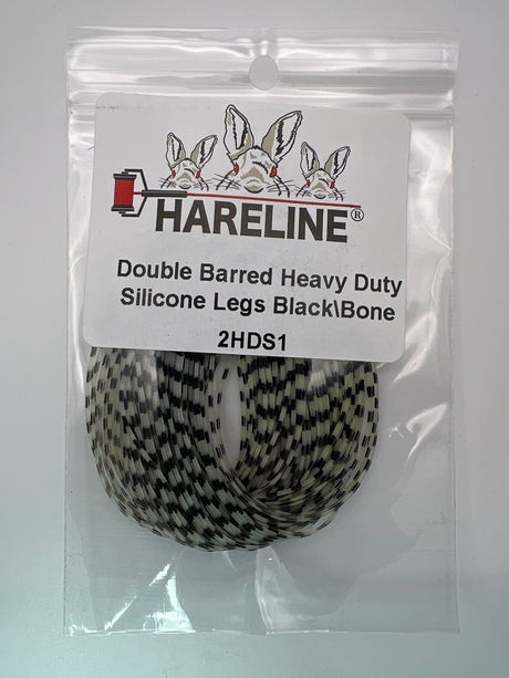 Hareline Double Barred Heavy Duty Silicone Legs #1 Black\Bone Rubber Legs