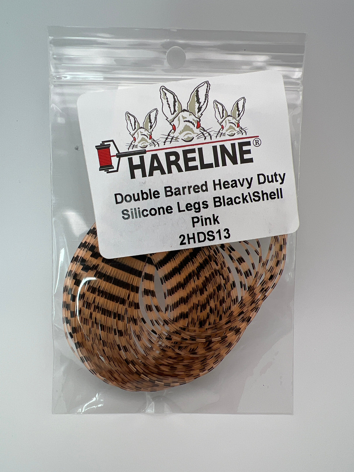 Hareline Double Barred Heavy Duty Silicone Legs #13 Black\Shell Pink Rubber Legs