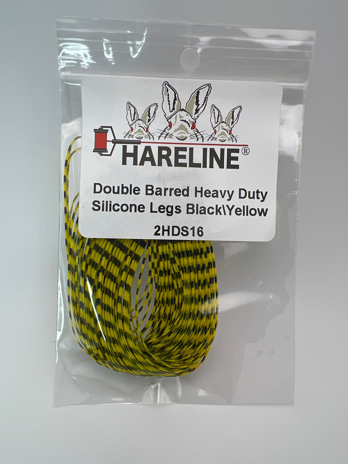 Hareline Double Barred Heavy Duty Silicone Legs #16 Black\Yellow Rubber Legs