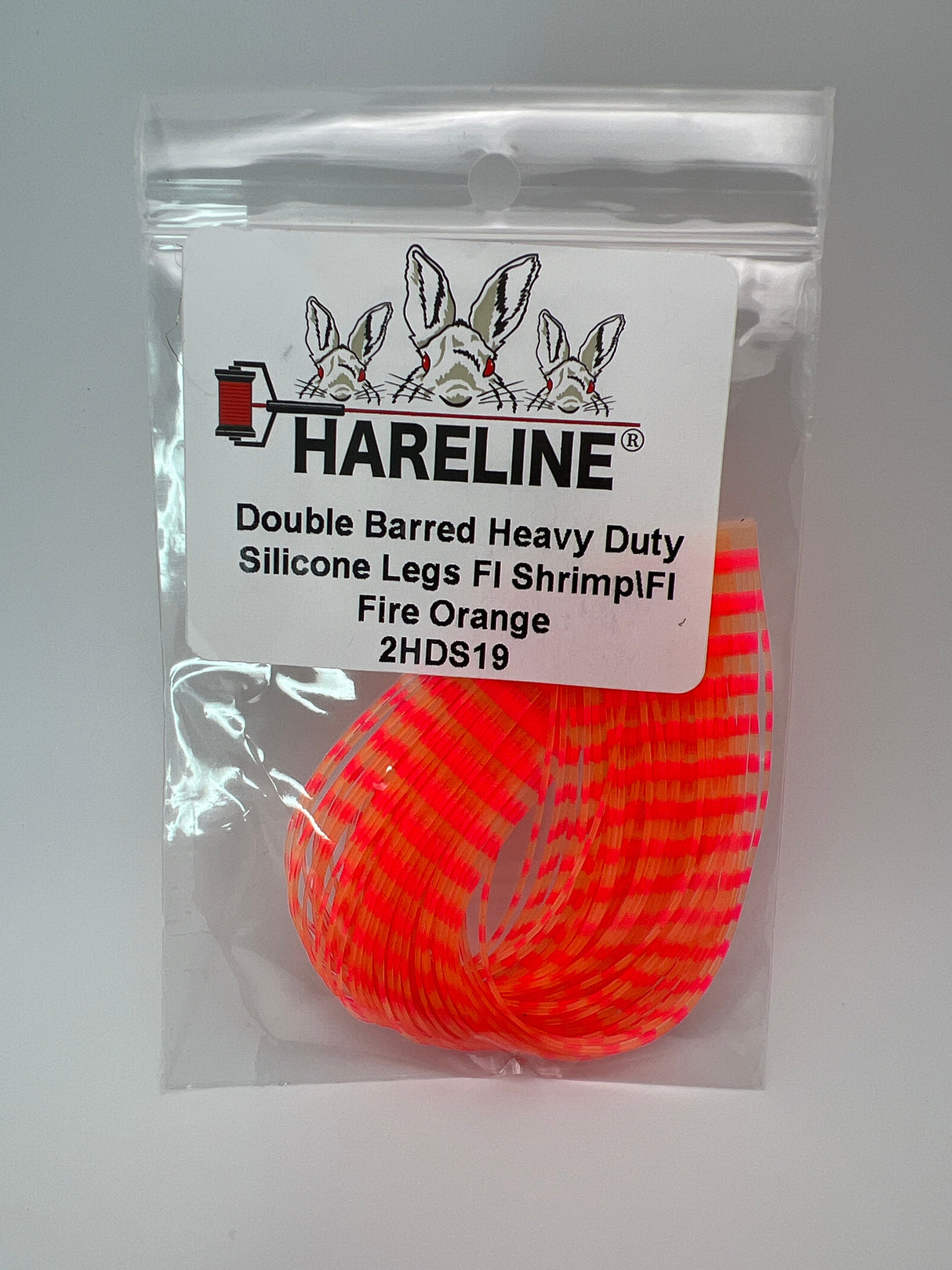 Hareline Double Barred Heavy Duty Silicone Legs #19 Fl Shrimp\Fl Fire Orange Rubber Legs