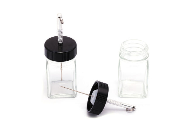 Hareline Empty Glass 1oz Glue Jar with Applicator Bodkin Cements, Glue, Epoxy
