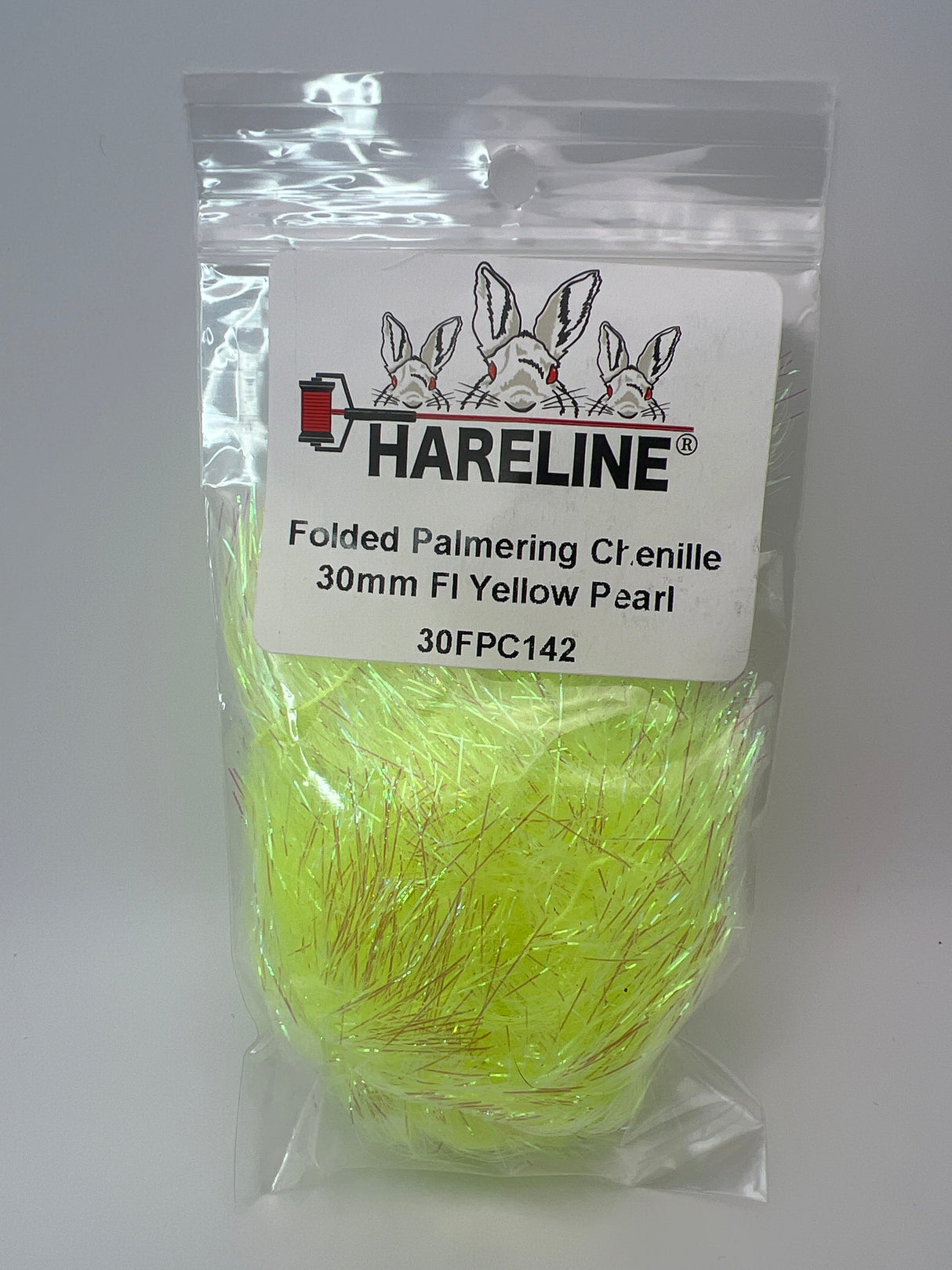 Hareline Folded Palmering Chenille 30mm / Fl Yellow Pearl #142 Chenille