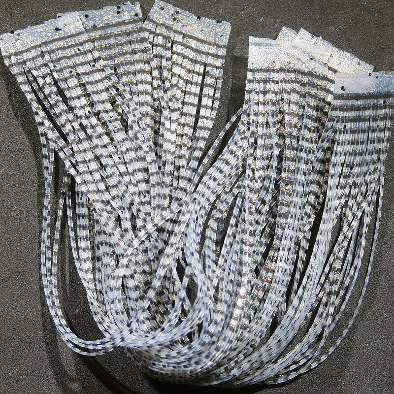 Hareline Grizzly Flutter Legs #3 Black Barred Clear Pearl