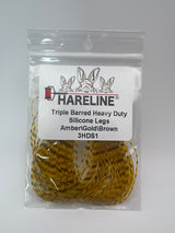 Hareline Triple Barred Heavy Duty Silicone Legs #1 Amber\Gold\Brown Rubber Legs