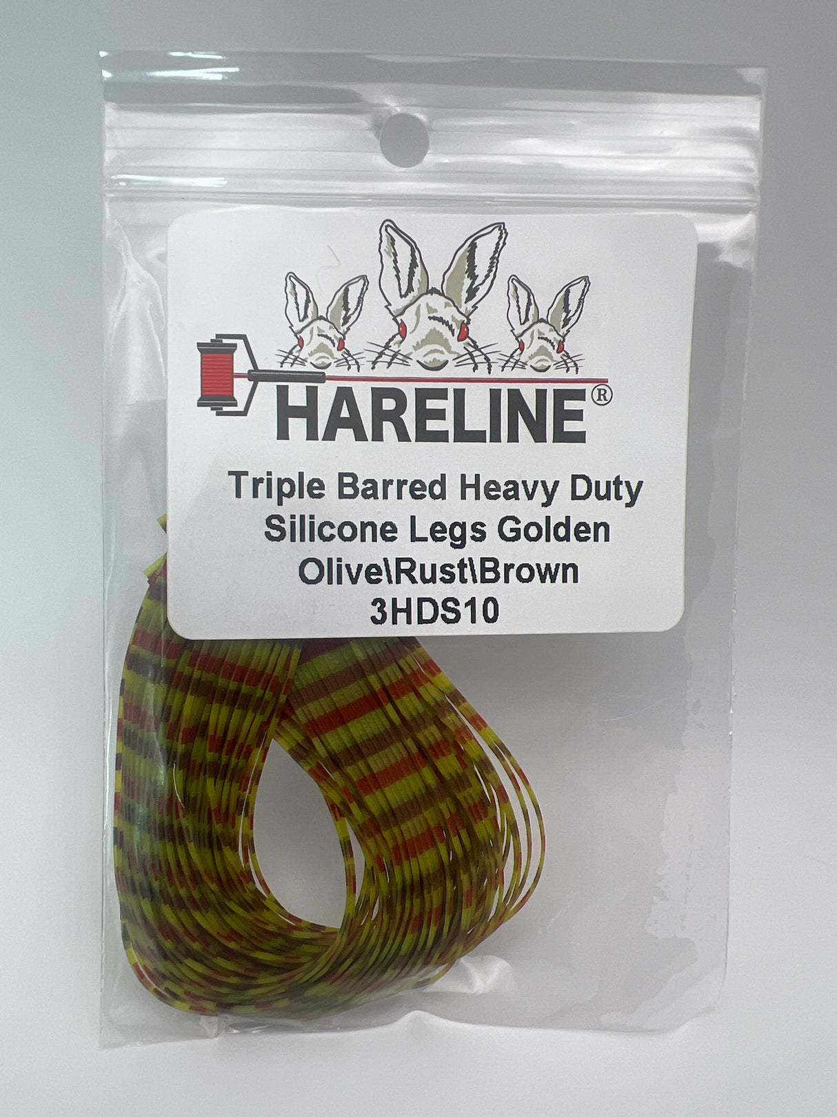 Hareline Triple Barred Heavy Duty Silicone Legs #10 Golden Olive\Rust\Brown Rubber Legs