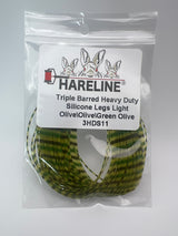 Hareline Triple Barred Heavy Duty Silicone Legs #11 Light Olive\Olive\Green Olive Rubber Legs