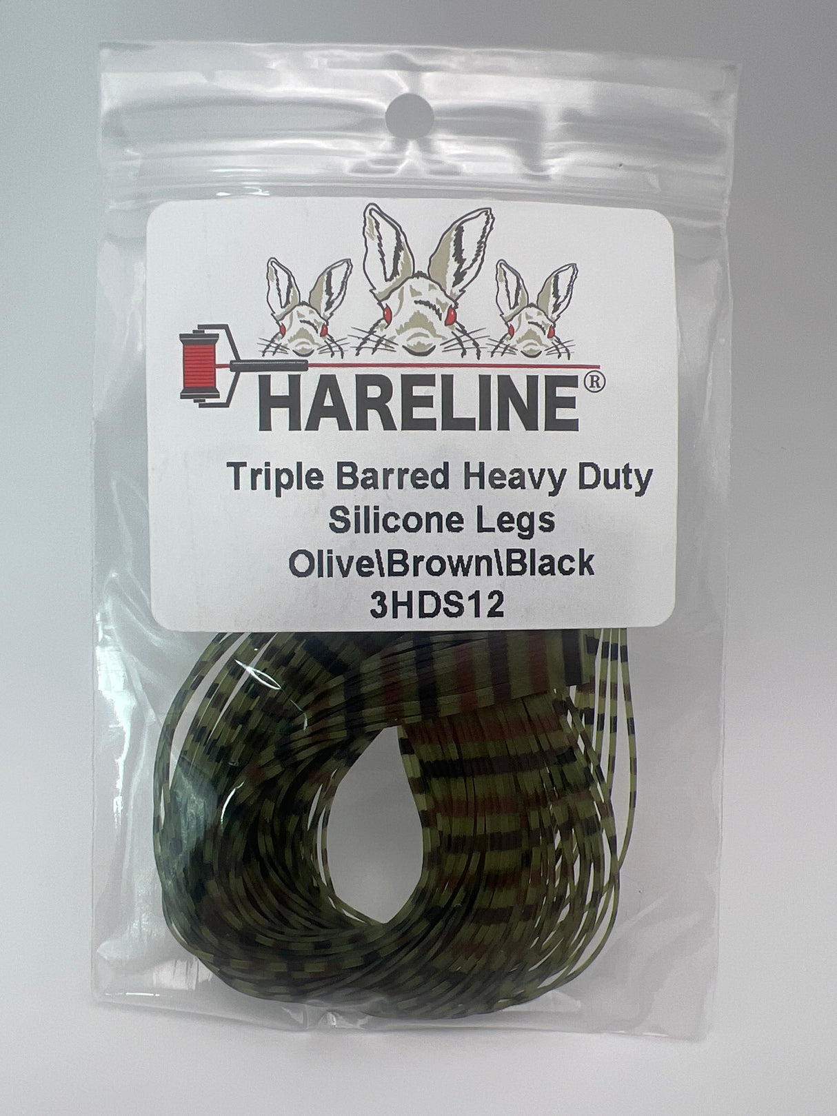 Hareline Triple Barred Heavy Duty Silicone Legs #12 Olive\Brown\Black Rubber Legs