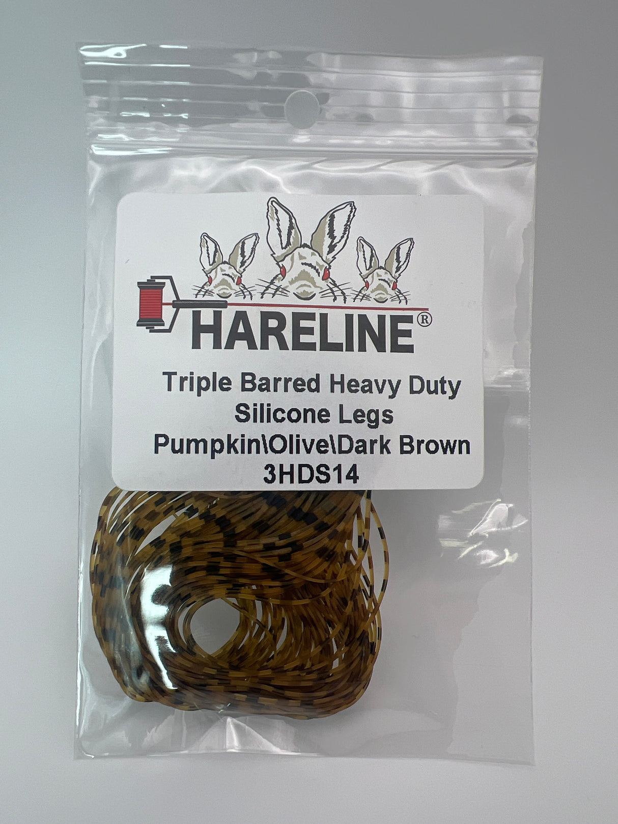 Hareline Triple Barred Heavy Duty Silicone Legs #14 Pumpkin\Olive\Dark Brown Rubber Legs
