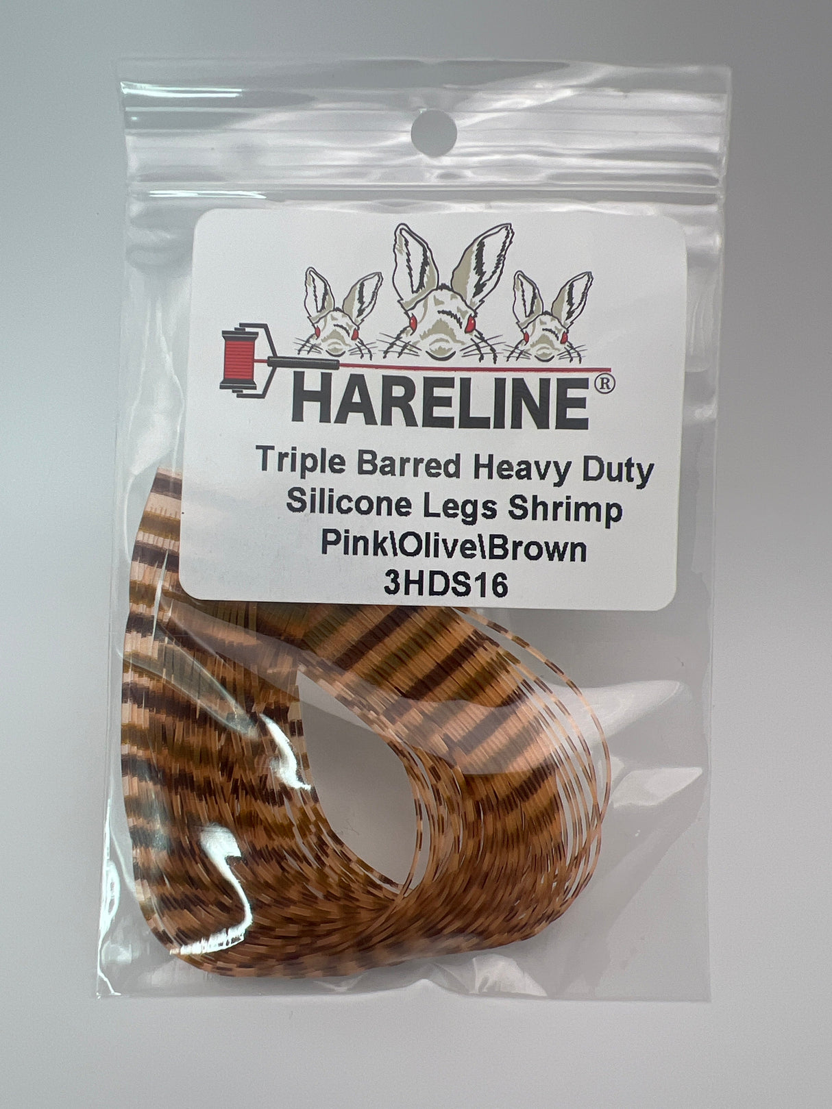 Hareline Triple Barred Heavy Duty Silicone Legs #16 Shrimp Pink\Olive\Brown Rubber Legs