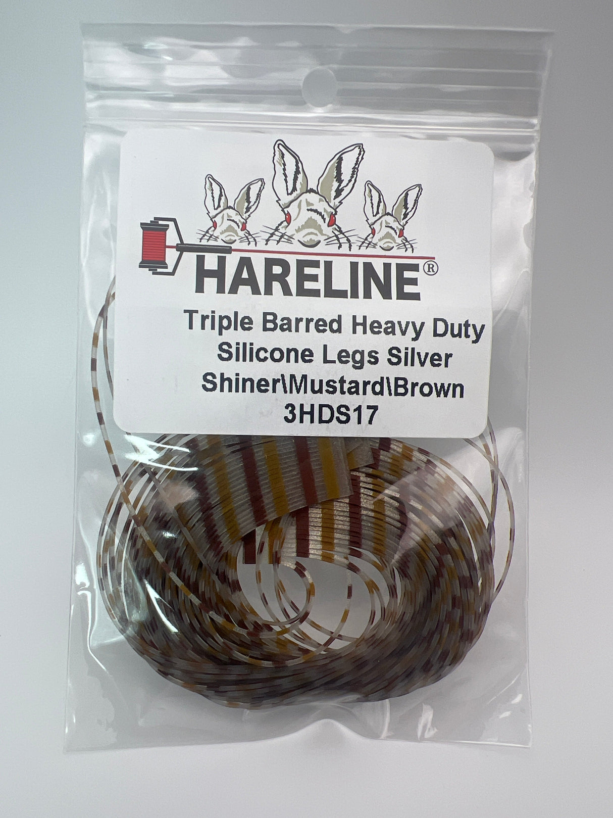 Hareline Triple Barred Heavy Duty Silicone Legs #17 Silver Shiner\Mustard\Brown Rubber Legs