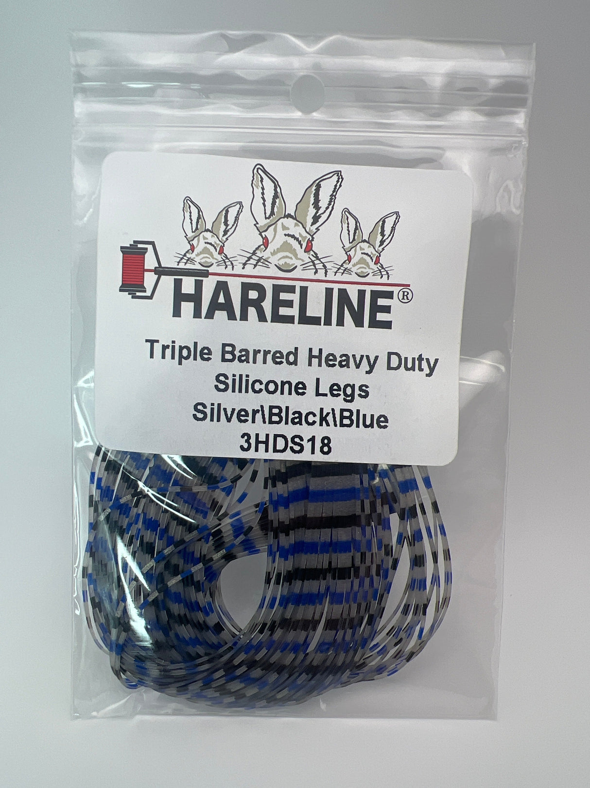 Hareline Triple Barred Heavy Duty Silicone Legs #18 Silver\Black\Blue Rubber Legs