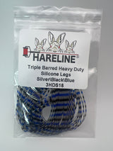 Hareline Triple Barred Heavy Duty Silicone Legs #18 Silver\Black\Blue Rubber Legs