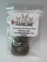 Hareline Triple Barred Heavy Duty Silicone Legs #2 Bone\Blue\Golden Tan Rubber Legs