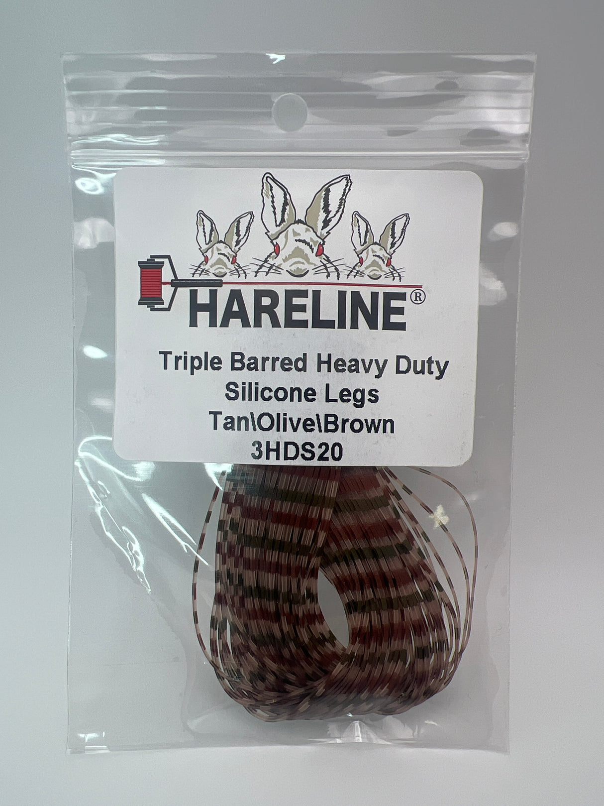 Hareline Triple Barred Heavy Duty Silicone Legs #20 Tan\Olive\Brown Rubber Legs