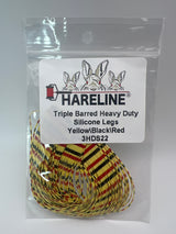 Hareline Triple Barred Heavy Duty Silicone Legs #22 Yellow\Black\Red Rubber Legs