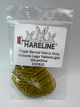 Hareline Triple Barred Heavy Duty Silicone Legs #23 Yellow\Light Olive\Olive Rubber Legs