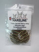 Hareline Triple Barred Heavy Duty Silicone Legs #3 Bone\Brown\Olive Rubber Legs