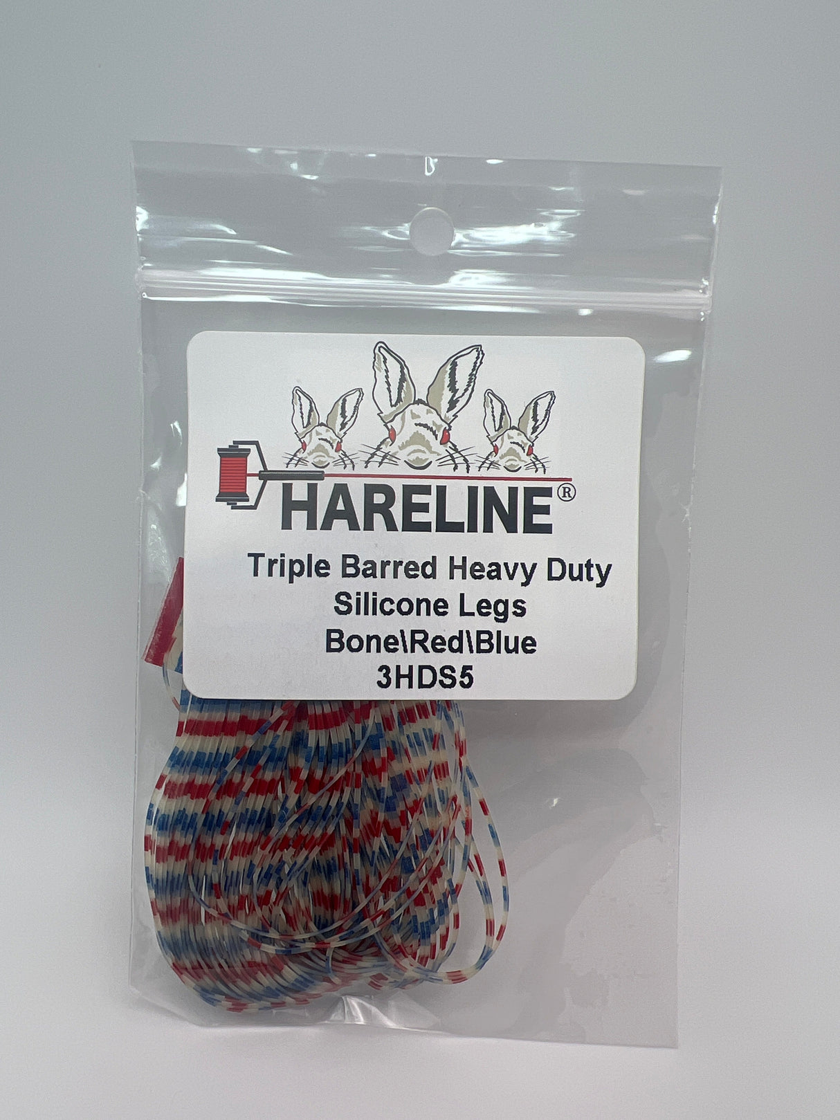 Hareline Triple Barred Heavy Duty Silicone Legs #5 Bone\Red\Blue Rubber Legs