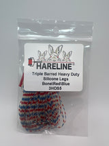 Hareline Triple Barred Heavy Duty Silicone Legs #5 Bone\Red\Blue Rubber Legs