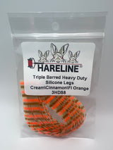 Hareline Triple Barred Heavy Duty Silicone Legs #8 Cream\Cinnamon\Fl Orange Rubber Legs