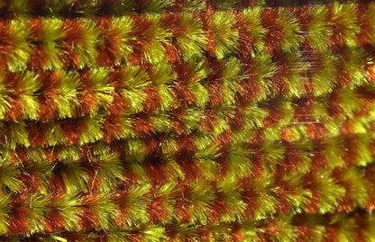 Hareline Variegated Chenille Medium Light Olive/Brown Chenilles, Body Materials