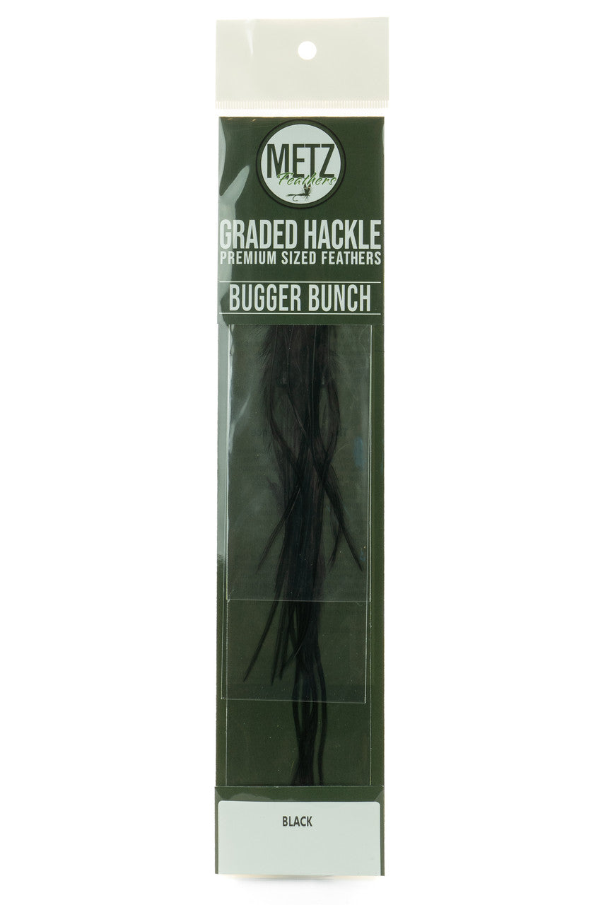 Metz Hackle Bugger Bunch 3 Pack Black Saddle Hackle, Hen Hackle, Asst. Feathers