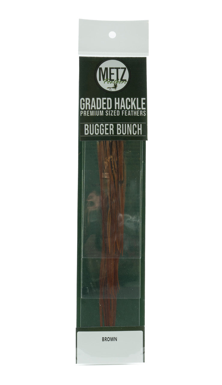 Metz Hackle Bugger Bunch 3 Pack Brown Saddle Hackle, Hen Hackle, Asst. Feathers