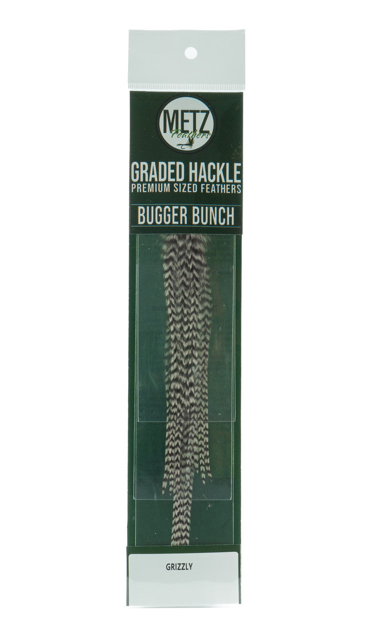 Metz Hackle Bugger Bunch 3 Pack Grizzly Saddle Hackle, Hen Hackle, Asst. Feathers