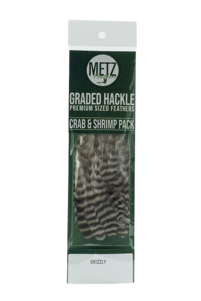 Metz Hackle Crab Shrimp Pack Grizzly Saddle Hackle, Hen Hackle, Asst. Feathers