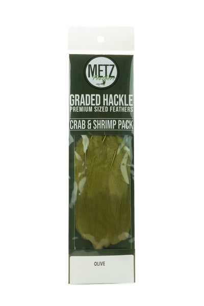 Metz Hackle Crab Shrimp Pack Olive Saddle Hackle, Hen Hackle, Asst. Feathers
