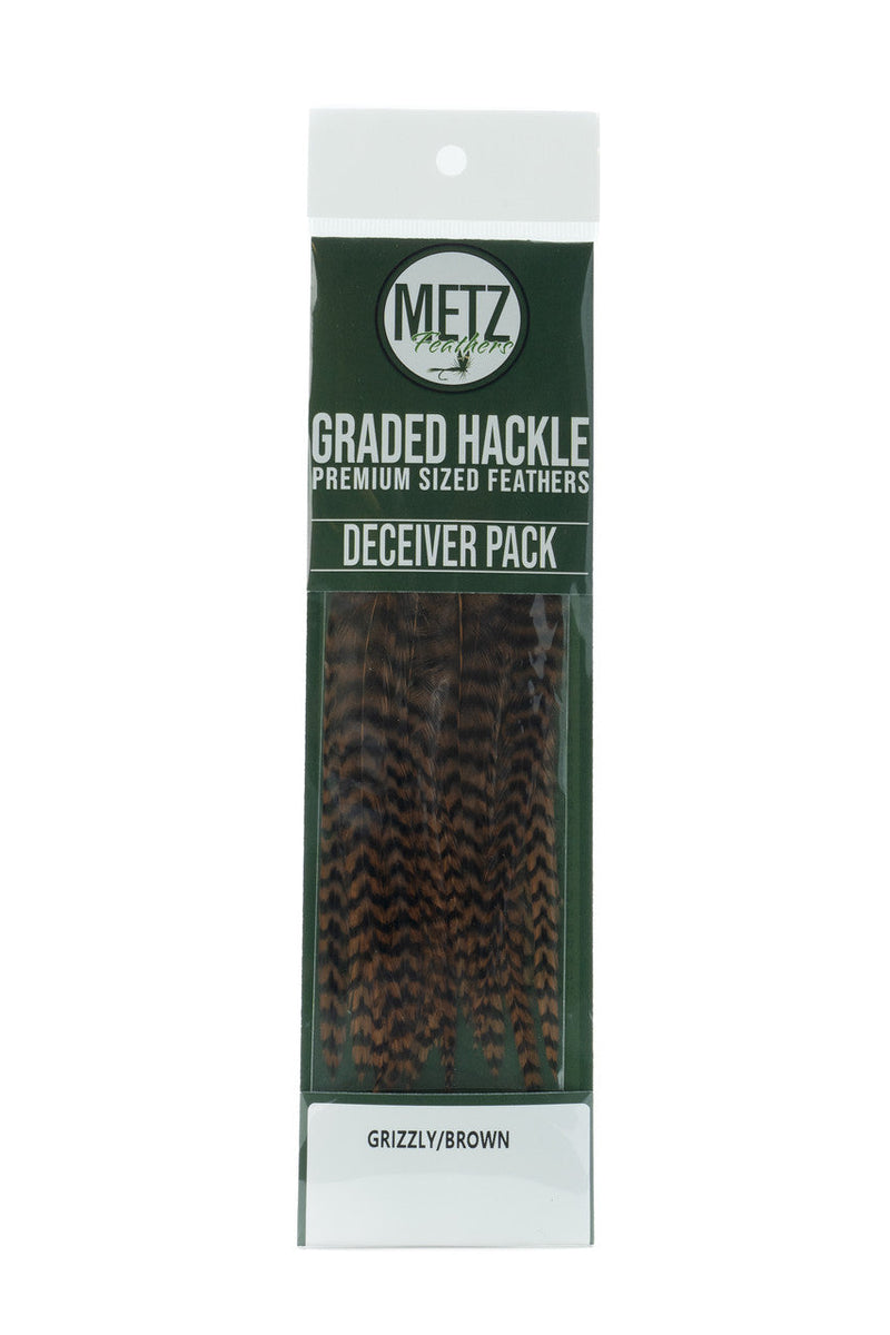 Metz Hackle Deceiver Streamer Pack Grizzly dyed Brown Saddle Hackle, Hen Hackle, Asst. Feathers