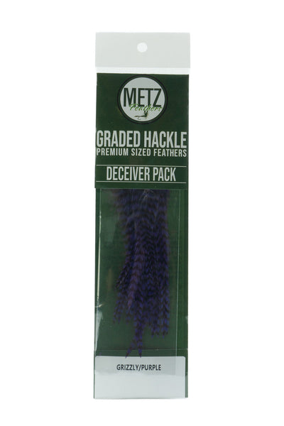 Metz Hackle Deceiver Streamer Pack Grizzly dyed Purple Saddle Hackle, Hen Hackle, Asst. Feathers
