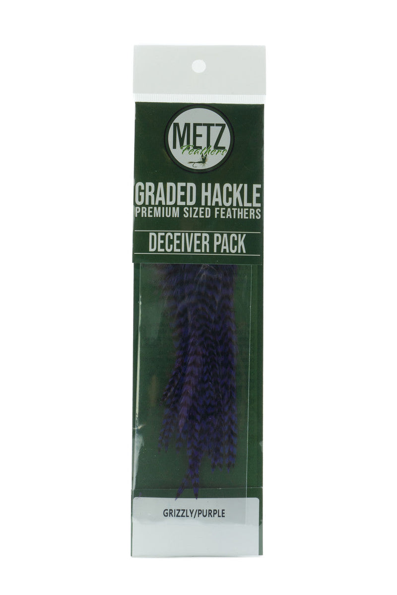Metz Hackle Deceiver Streamer Pack Grizzly dyed Purple Saddle Hackle, Hen Hackle, Asst. Feathers