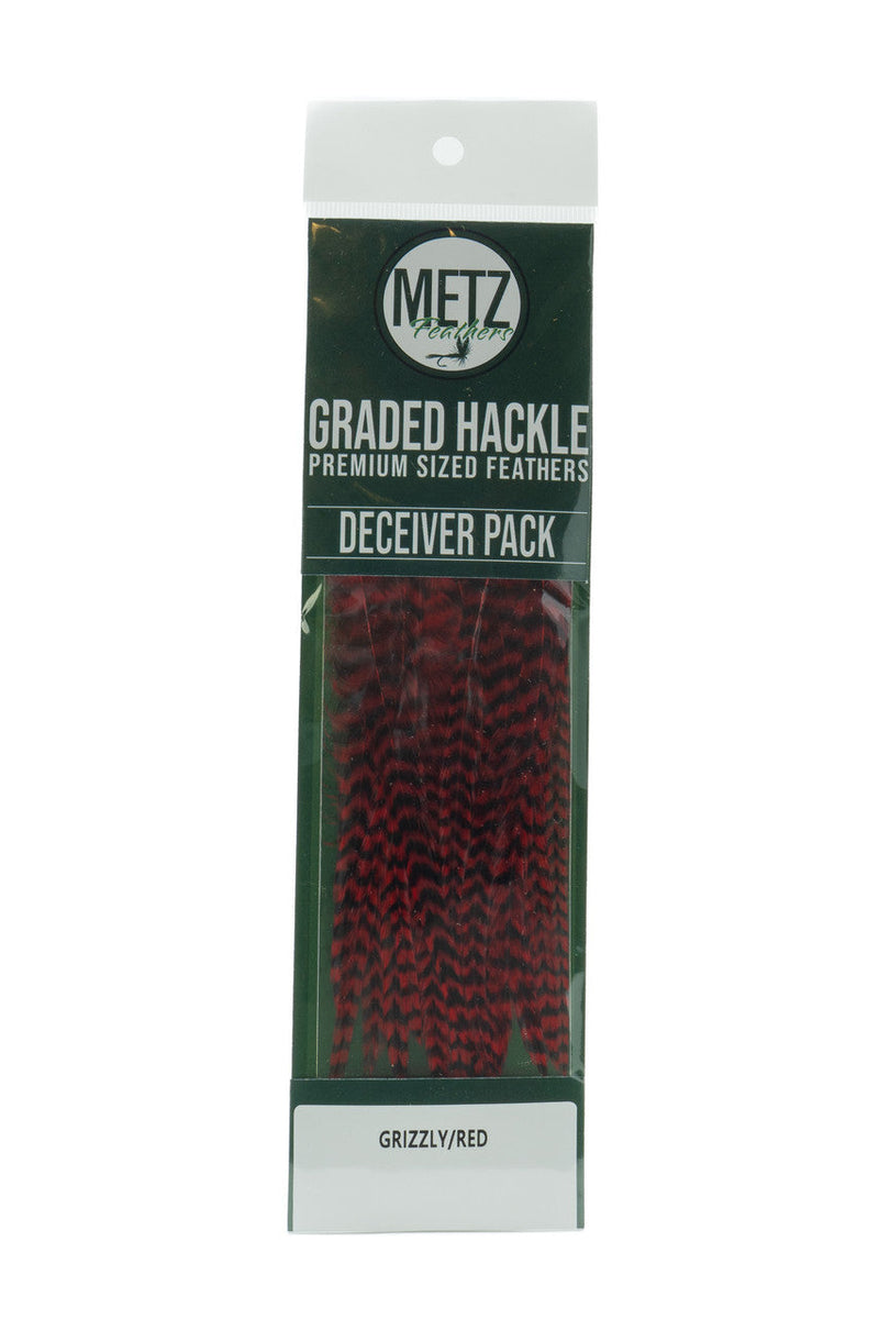 Metz Hackle Deceiver Streamer Pack Grizzly dyed Red Saddle Hackle, Hen Hackle, Asst. Feathers