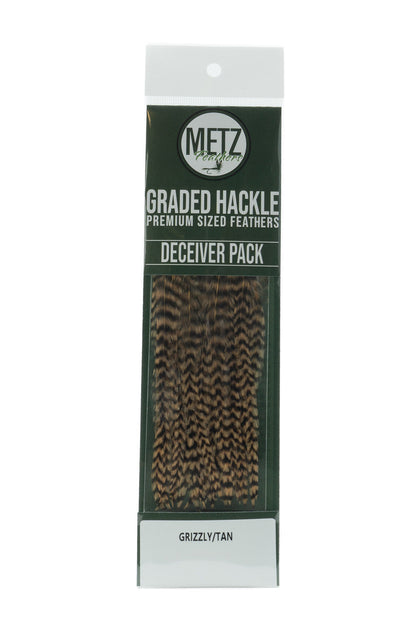 Metz Hackle Deceiver Streamer Pack Grizzly dyed Tan Saddle Hackle, Hen Hackle, Asst. Feathers