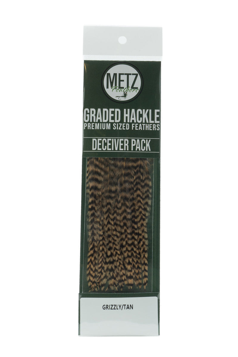 Metz Hackle Deceiver Streamer Pack Grizzly dyed Tan Saddle Hackle, Hen Hackle, Asst. Feathers