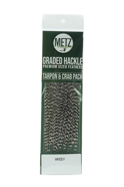 Metz Tarpon Crab Hackle Pack Grizzly Saddle Hackle, Hen Hackle, Asst. Feathers